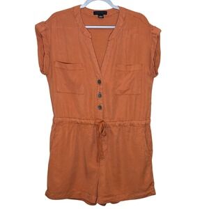 Sanctuary Romper Orange Large Utility‎ Button Front Drawstring Waist Jumpsuit